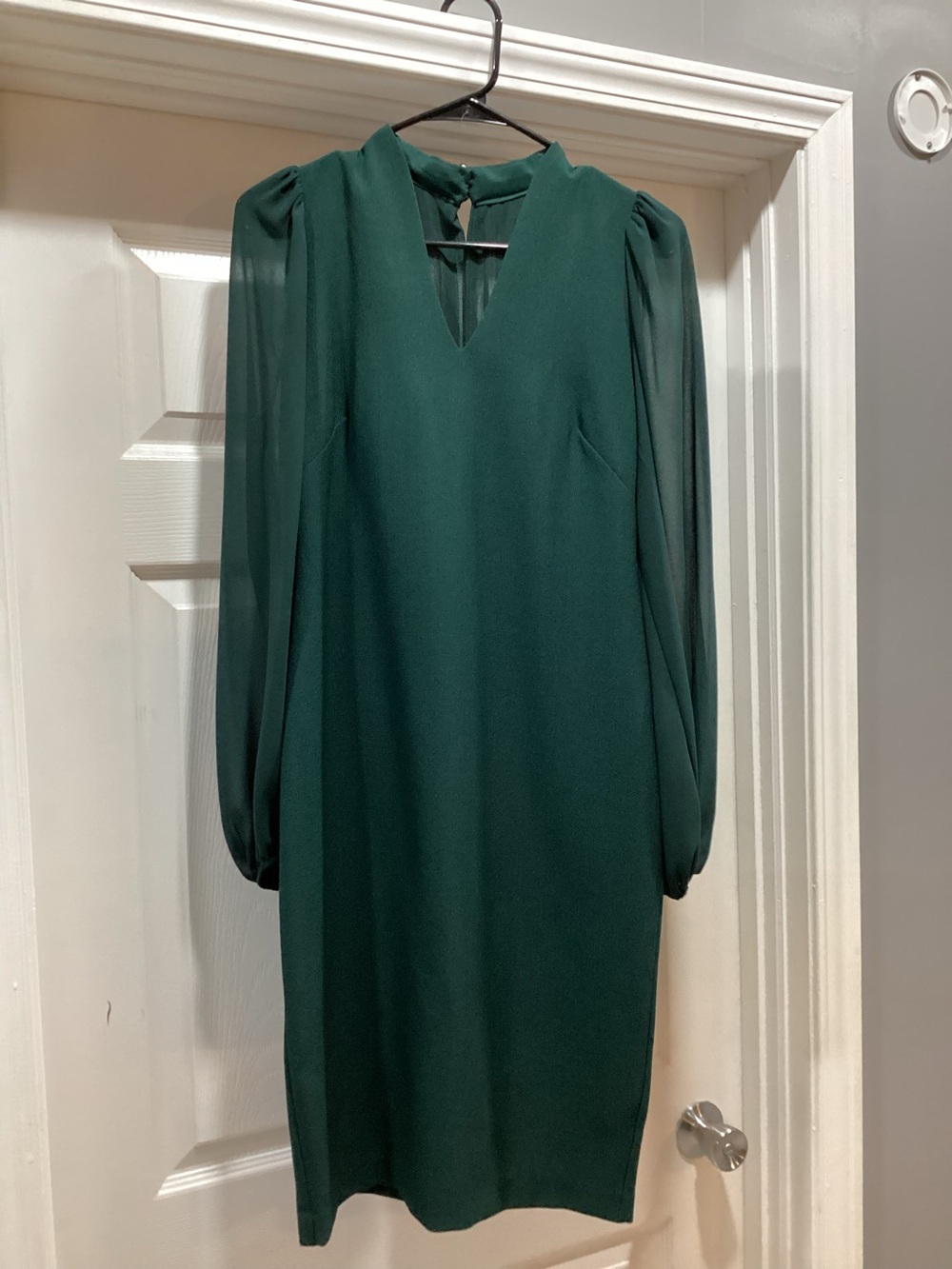 Elegant Forest Green Long Sleeve Shift Dress